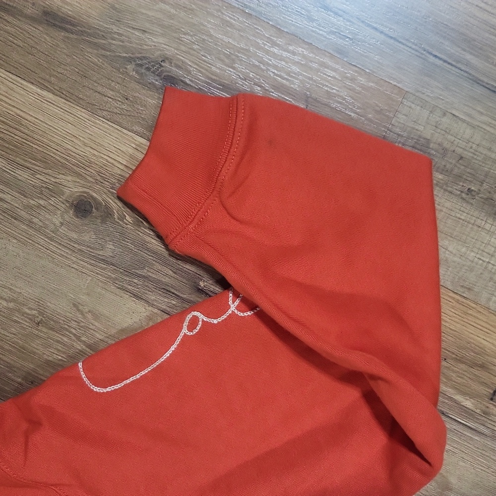 KENDALL & KYLE Orange Emroidered Sleeve Oversized Cropped Fleece Sweatshirt - Picture 9 of 13